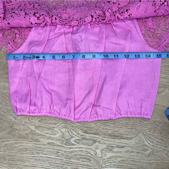 NWT Miguelina Dakota Rosado Linen and Lace Off The Shoulder Crop Top Size Small - Picture 7 of 10